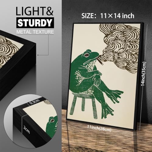 Black Framed Japanese Wall Art Funny Frog Smoking a Cigarette Poster Retro - Image 2