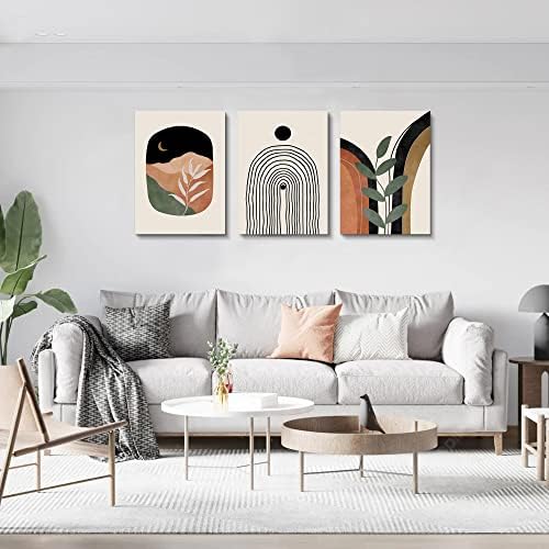 Boho Wall Art Prints Set of 3, Neutral Abstract Geometric Canvas Artwork - Image 5