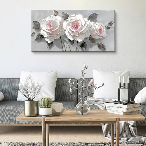 Modern White Pink Rose Canvas Wall Art Decor - Image 3