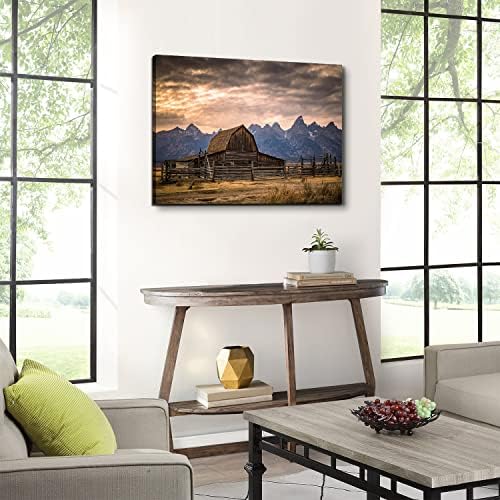 Grand Teton National Park Canvas Wall Art Sunset Moulton Barn Landscape Wall - Image 4