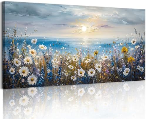 crmotu Modern Coastal Wall Decor, Daisy Wildflowers Art Prints 24X48 In by crmotu