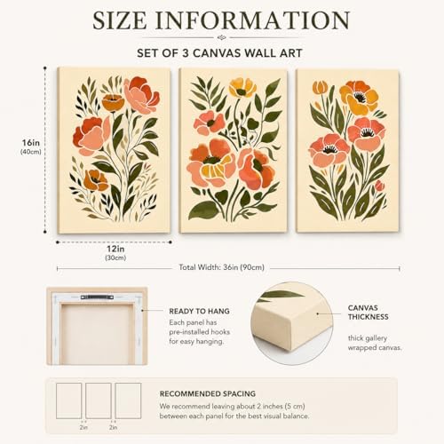 3Pcs Boho Floral Canvas Wall Art Abstract Botanical Flower Prints Minimalist - Image 4