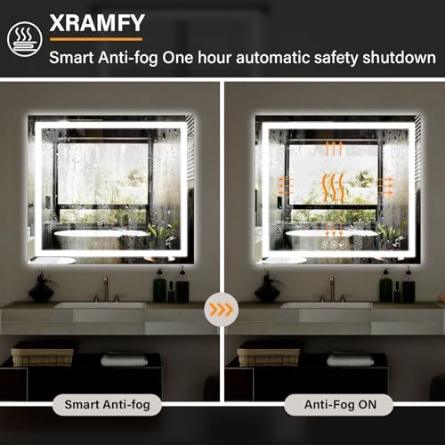 XRAMFY 47"X47" LED Bathroom Mirror, Backlit + Front Lit Wall Mirror - Image 6