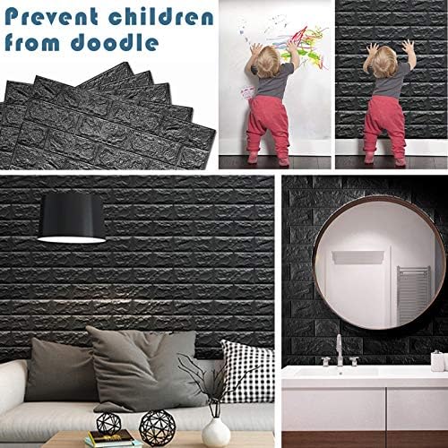 3D Wall Panels Peel and Stick, 14.5 Sq Ft Coverage, Faux Brick Black - Image 5