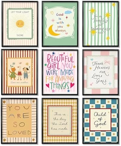 Christian Kids Wall Art Set of 9, Bible Verse Prints by Unknown