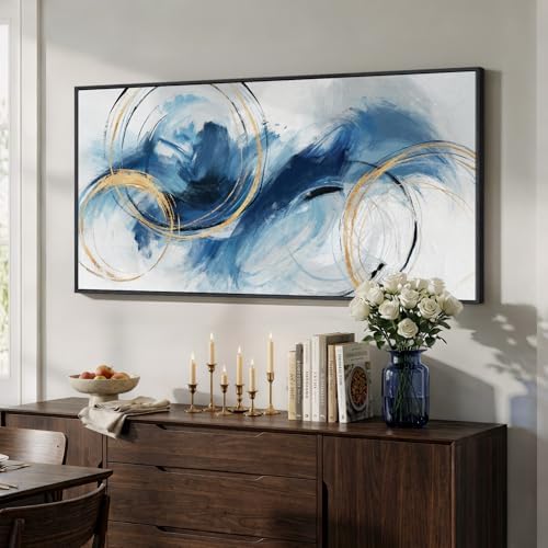 Large Framed Navy Blue Abstract Wall Art - Image 4