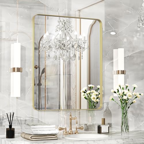Fun Memories Gold Bathroom Mirror 24X30 Inch Bathroom Vanity Mirror, Metal Gold by FunMemories