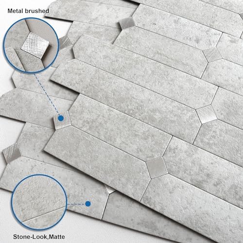 Stone Kitchen Wall Tiles Peel Stick Backsplash Cement Gray 10pcs - Image 2