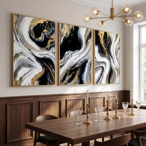 Hand Painted 3D Textured Black and Gold Abstract Wall Art - Image 6