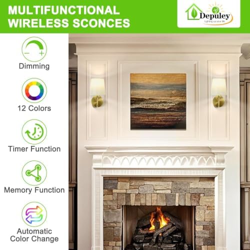 Depuley Battery Operated Wall Sconce: Set of 2 Wireless Wall Lights - Image 2