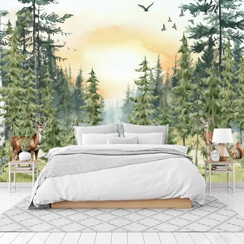 Adorable Watercolor Woodland Animal Friends Nursery Wallpaper by Unknown