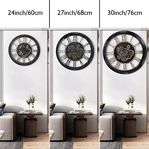 24" Large Wall Clock with Moving Gears, Oversize Vintage Industrial Rustic - Image 6