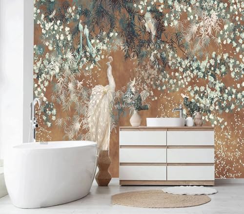 Vintage Chinoiserie Peacock Bamboo Floral Wallpaper Peel Stick - Image 2