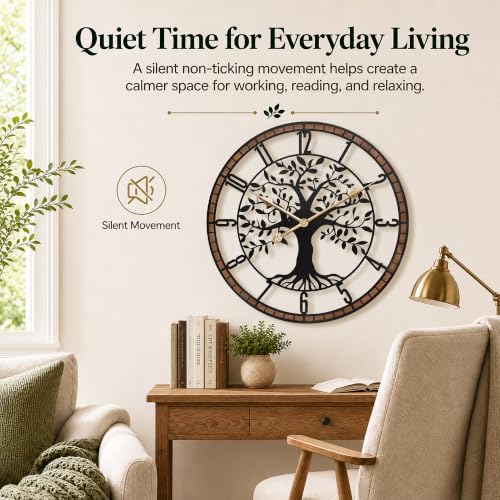 24 Inch Large Modern Metal Tree Wall Clock - Image 4