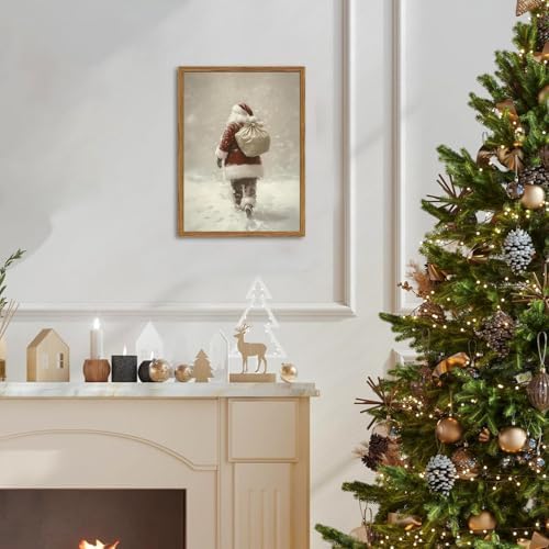 Framed Vintage Christmas Canvas Wall Art, Rustic Santa Claus Walking Snowy Wall - Image 7