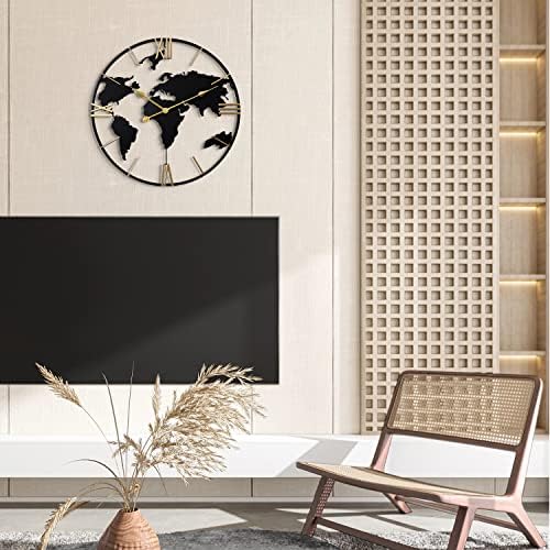 Large Wall Clock for Living Room, World Map Roman Numeral - Image 6