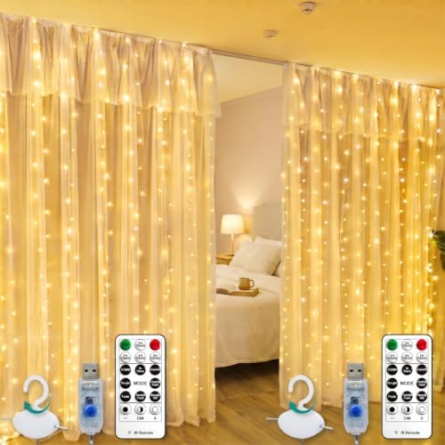 HXWEIYE 2 Pack 300LED Fairy Curtain Lights, 9.8x9.8Ft USB by LightUpYourHomewHXWEIYE