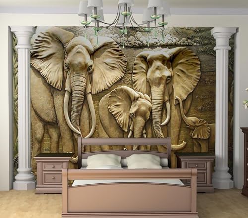 Vintage 3D Elephant Family Safari Relief Wallpaper Peel Stick - Image 3
