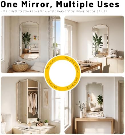 POZINO 60"x30" Premium Large Brushed Gold Scalloped Beveled Bathroom Mirror - Image 6