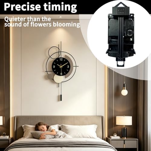 Wall Clock with Pendulum, Silent Quality Quartz Battery Operated, Large Wall - Image 4