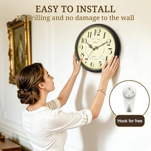Geevon 12" Silent Wall Clock, Retro Battery Operated Decorative Clock - Image 5
