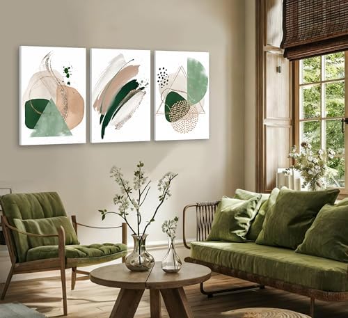 Uofnvrji 3Pcs Framed Sage Green Minimalist Geometric Abstract Wall Art - Image 3