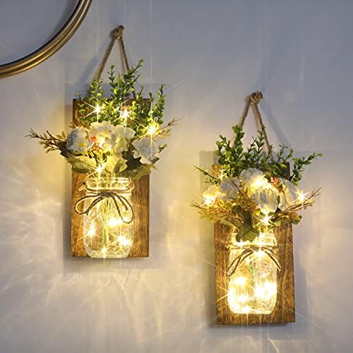 Lightess Mason Jar Wall Decor, Rustic Wall Sconces - Image 2
