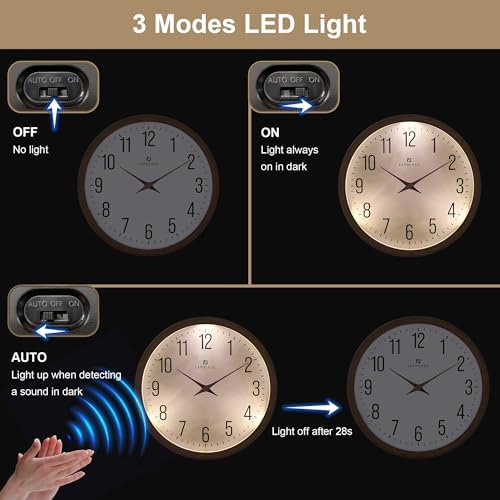 Lafocuse 12 Inch Glow in the Dark Wall Clock Lighted Battery Operated Brown - Image 5