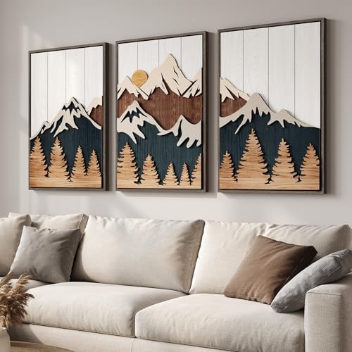 Large Framed 3D Wood Mountain Wall Art Decor by Cuspin