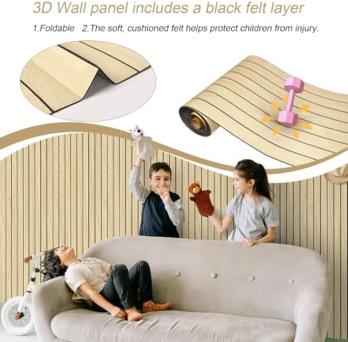 Naphite 3D Wood Slats Peel and Stick Wall Panels, PVC Thicken 118in 15.7in - Image 4