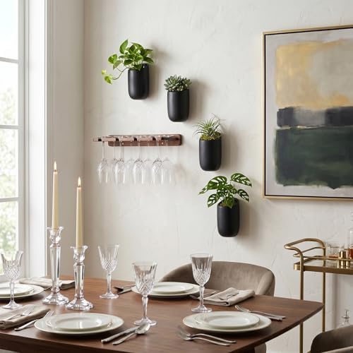 MyGift 6 Inch Black Ceramic Wall Planters - Image 2