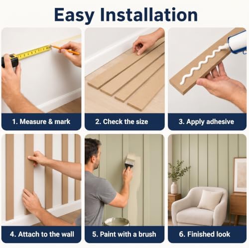 Nuanchu 145" x 100" MDF Premade Board and Batten Paintable Wainscoting Kit - Image 5