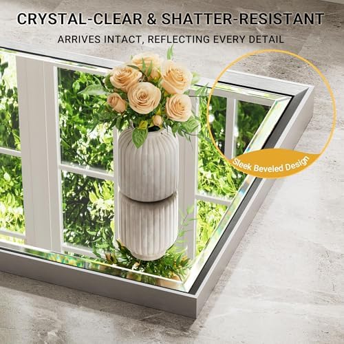 36x36’’ Beveled Silver Framed Square Bathroom Mirror - Image 3