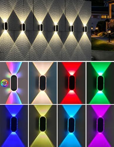 Solar Fence Lights Outdoor, Warm White & RGB 8 Modes Solar Wall Lights Outdoor - Image 2