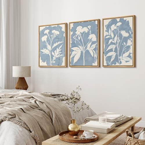 MUDECOR Framed Canvas Print Wall Art Blue Botanical Silhouette Soft Blue - Image 3