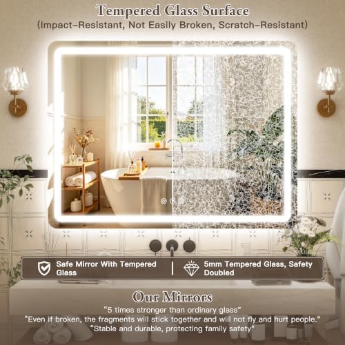 40"x30" LED Bathroom Mirror Anti-Fog Dimmable Wall Mount Vanity Touch - Image 3