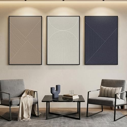 Large Framed Beige Blue Abstract Wall Art - Image 5