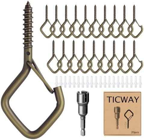Ceiling Screw Hooks for Hanging Plants, Safety Buckle by Ticway