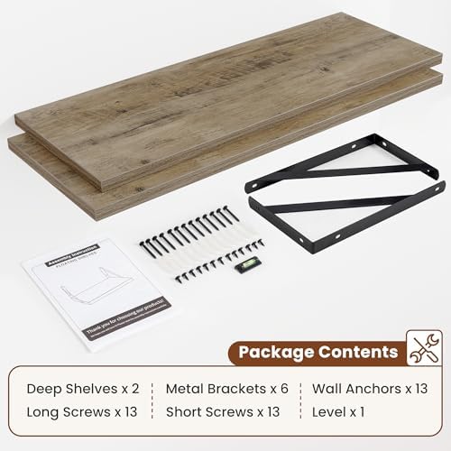 Deep Wall Shelves 40"W x 12"D Engineered Wood Floating Shelves - Image 5