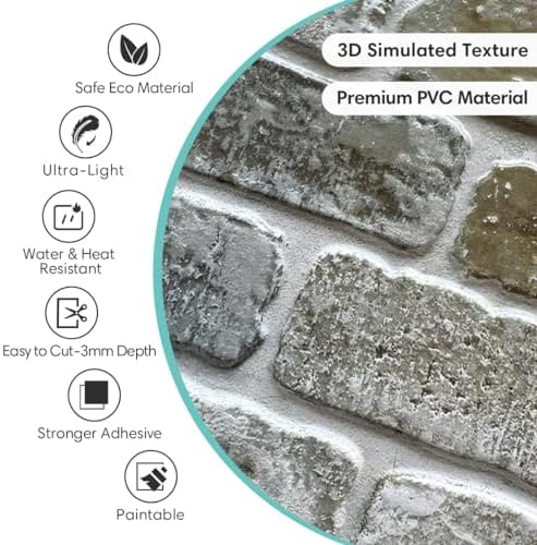 Commomy 10 Pcs Faux Brick Wall Panels-11.8"X11.8" Small Size 3D Brick Peel and - Image 3