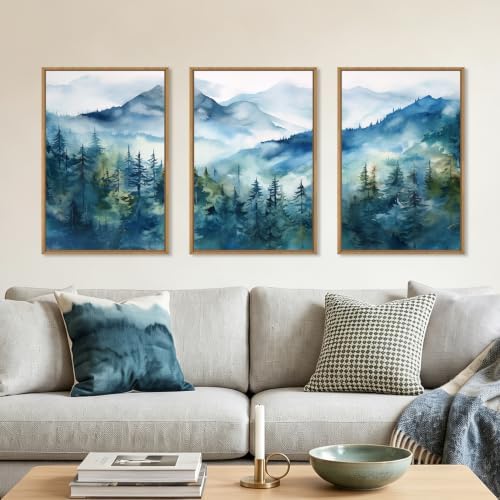 Celestdeco Blue Ridge Mountain Forest Framed Canvas Wall Art Set-16"x24"x3 by Celestdeco