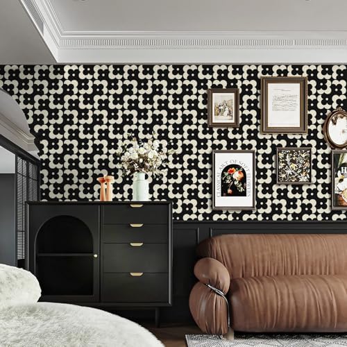 Ismoon Geometric Peel and Stick Wallpaper Boho Black and Beige Contact Paper - Image 5