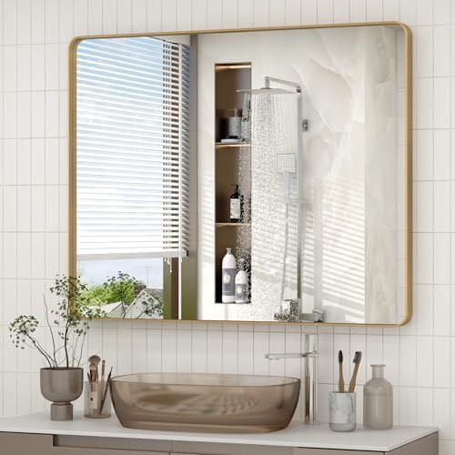 40x30 Inch Gold Bathroom Vanity Mirror by CHARMOR