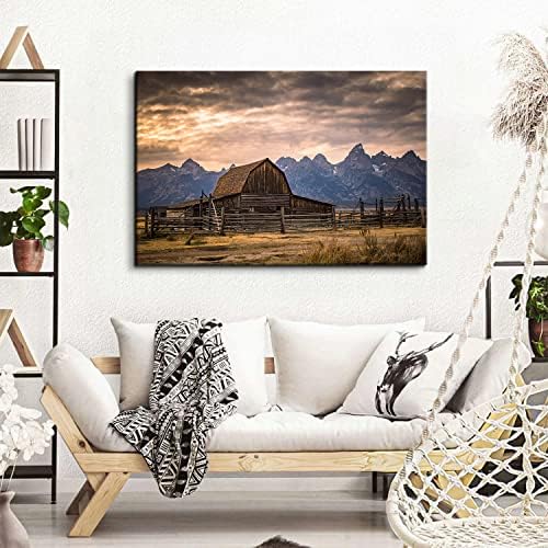 Grand Teton National Park Canvas Wall Art Sunset Moulton Barn Landscape Wall - Image 6