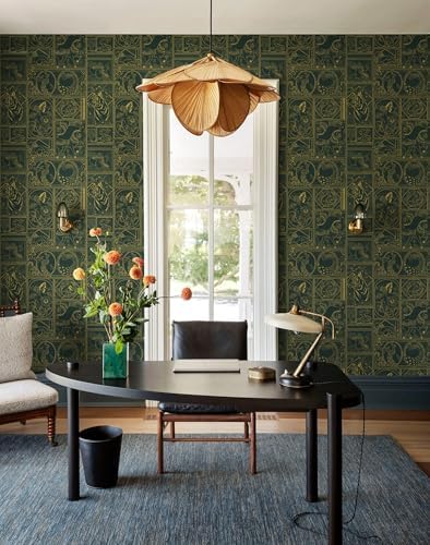 Erfoni Green and Gold Wallpaper Vintage Self Adhesive Peel Stick Wallpaper - Image 5
