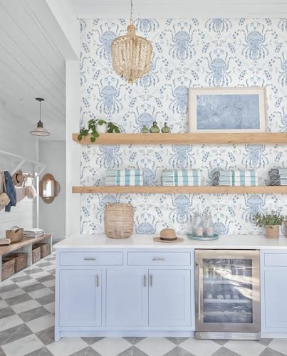Dimoon Blue Peel and Stick Wallpaper Coastal Contact Paper Bathroom Ocean Beach - Image 5