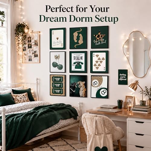 9Pcs Trendy Green Leopard Canvas Wall art, Fashion Cheetah Aesthetic Wall Decor - Image 2