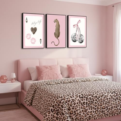 FTHMTN 3pcs Pink Cheetah Wall Art, Y2K Leopard Wall Decor 12x16in Unframed - Image 3