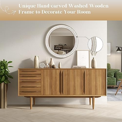 26 inch Round Mirrors for Wall Wood Circle Mirror - Image 3