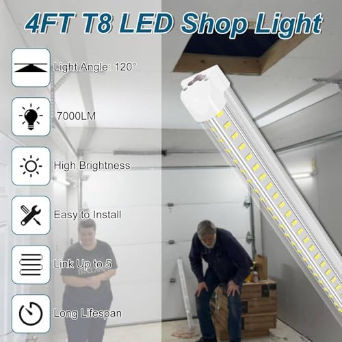 AQIQUUT Led Shop Lights 4FT 50W 6500K 7000LM Clear White, Shop Light 4FT 110V - Image 2